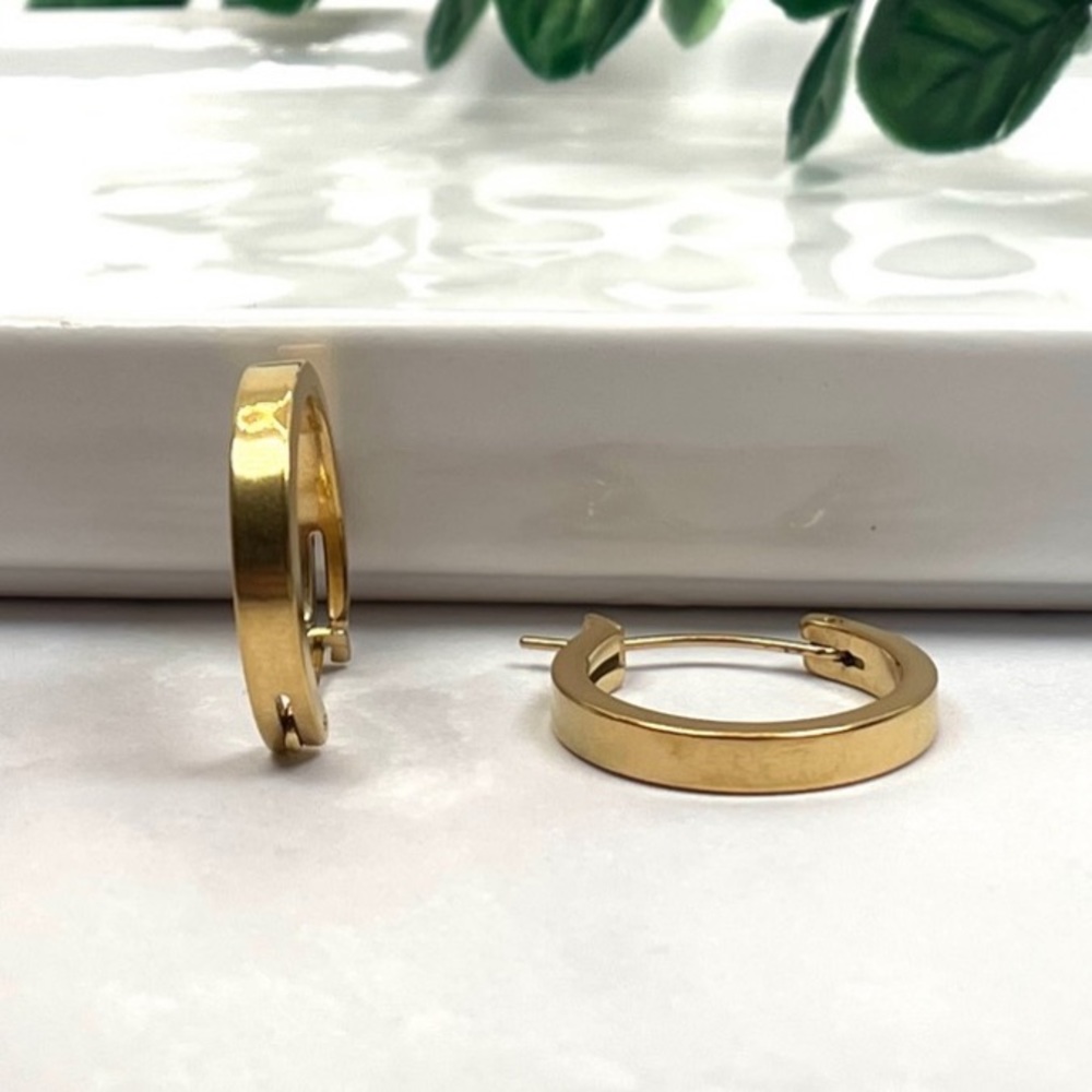 Brushed Gold Flat Thick Gold Hoop Earrings - Picture 1 of 3